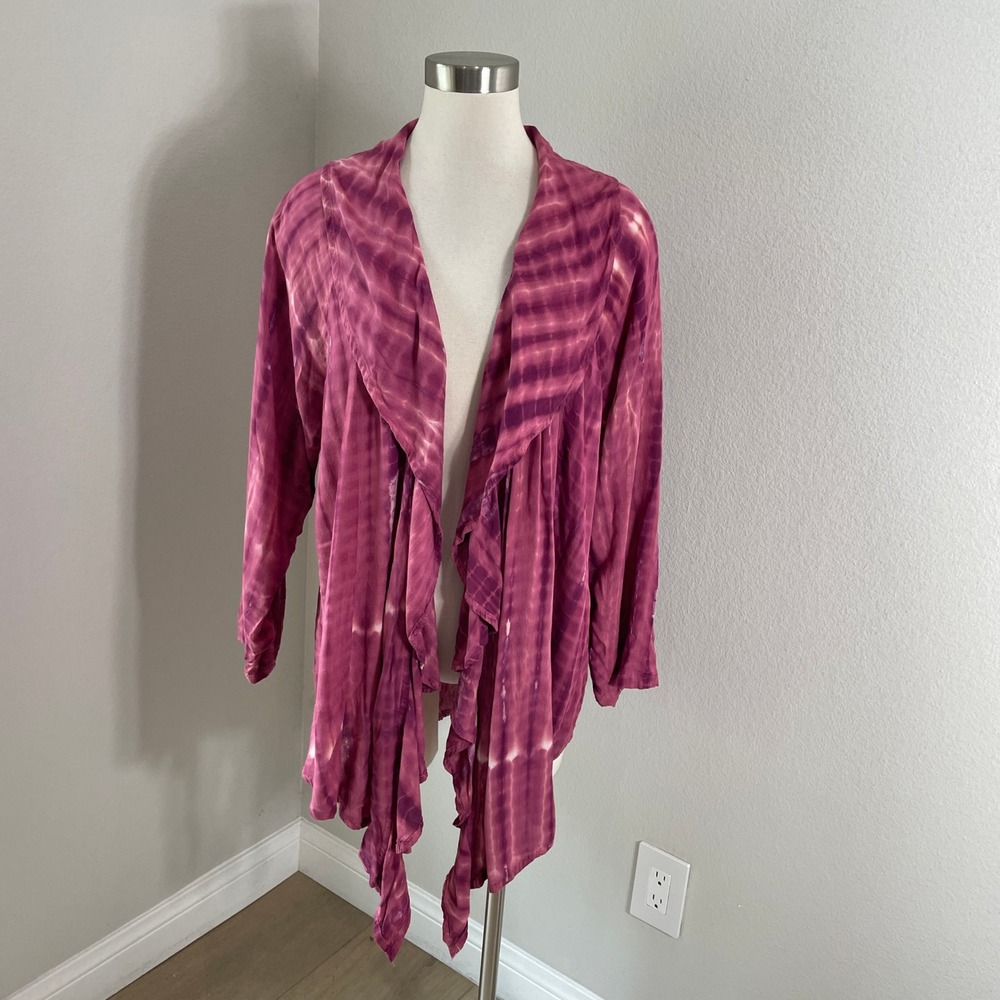 Soft Surroundings Womens Plus 2X Tie Dye Open Front Cardigan Waterfall Drape‎